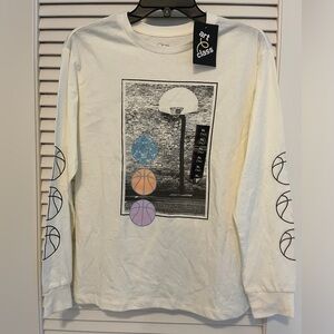 Long Sleeve Shirt (Child XL-14) beige, graphic basketball 🏀